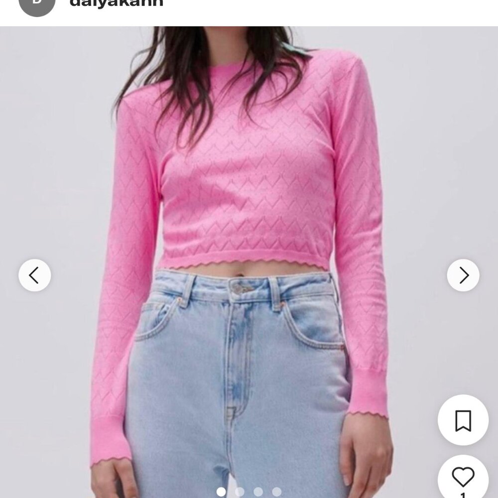 Pink, Zara, cropped open knit sweater long sleeves, size S, worn once